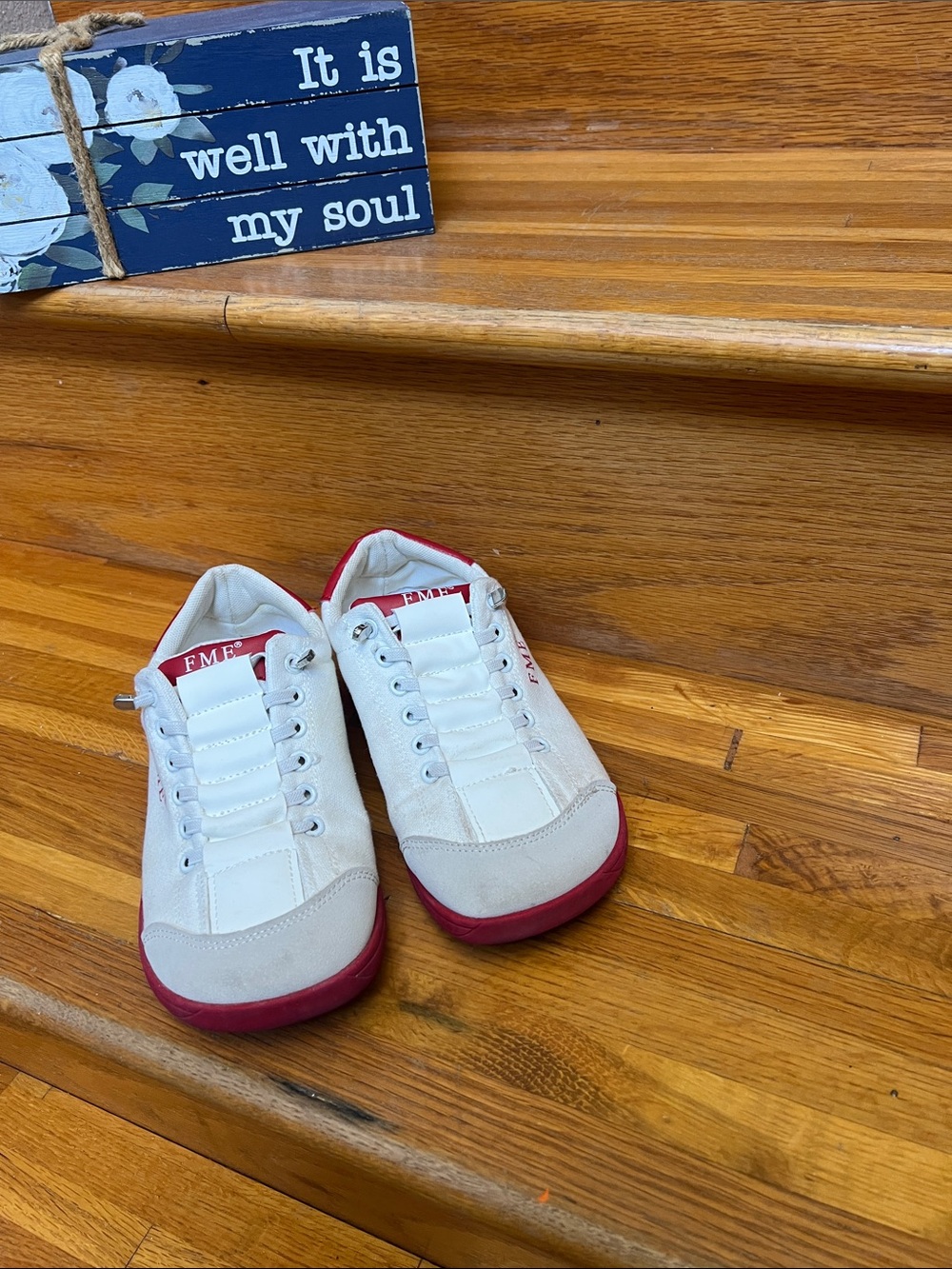 FME White and Red Low-Top Athletic Sneakers - Picture 2 of 5